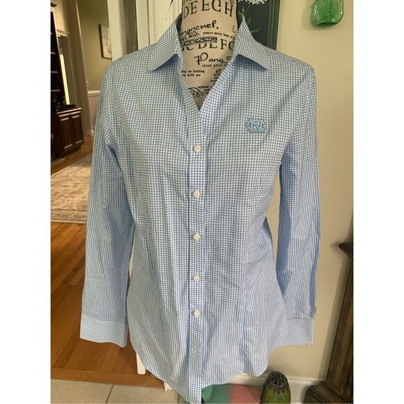 NWT Cutter & Buck Blue Checked North Carolina Tar Heels Alumni Stretch Oxford Bu - Picture 1 of 7